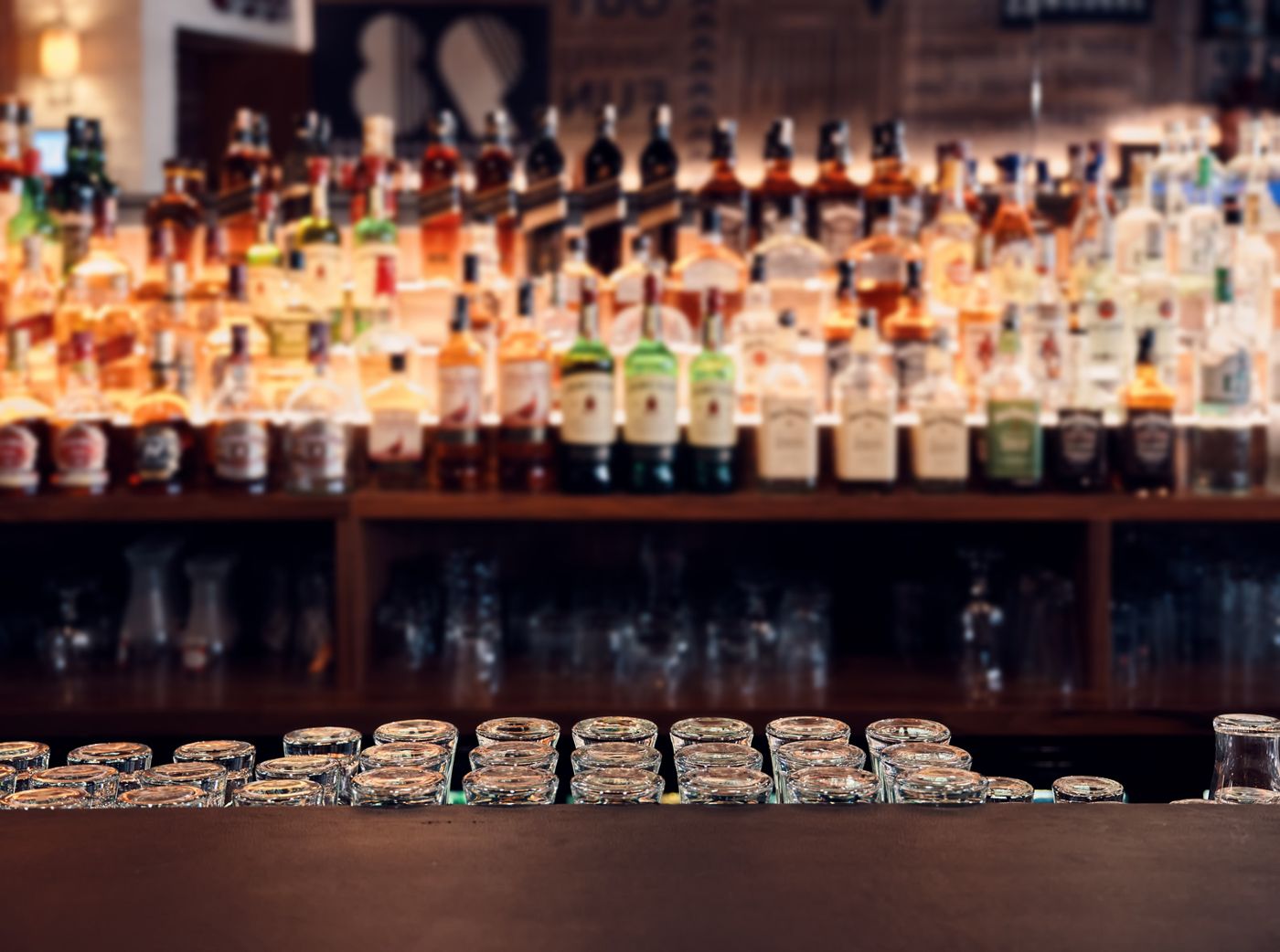 Back bar with whisky bottles