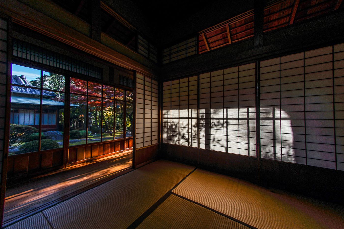Tatami room with paper screens and garden view